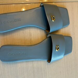 Coach Blue Slide Sandals with Gold Detail